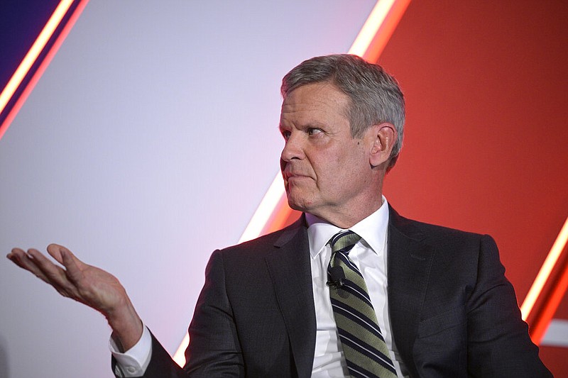 Tennessee Gov. Bill Lee takes part in a panel discussion during a Republican Governors Association conference, Tuesday, Nov. 15, 2022, in Orlando, Fla. (AP Photo/Phelan M. Ebenhack)