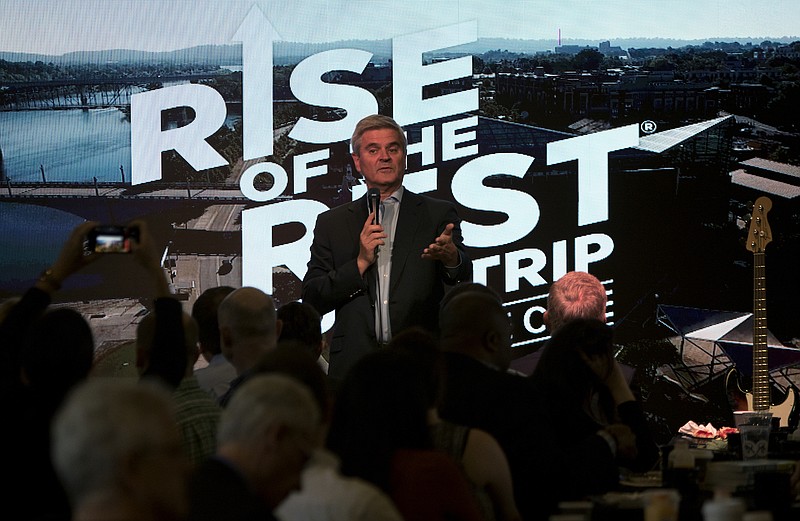 Staff Photo / AOL founder Steve Case speaks in 2018 at the Songbirds Guitar Museum during the Rise of the Rest seed fund tour's stop in Chattanooga.