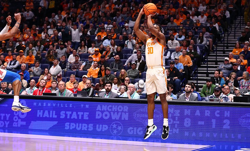 Tennessee Athletics photo / Tennessee senior guard Josiah-Jordan James scored 20 points and made four 3-pointers Thursday afternoon as the No. 17 Volunteers advanced in the Southeastern Conference tournament with a 70-55 downing of Ole Miss.