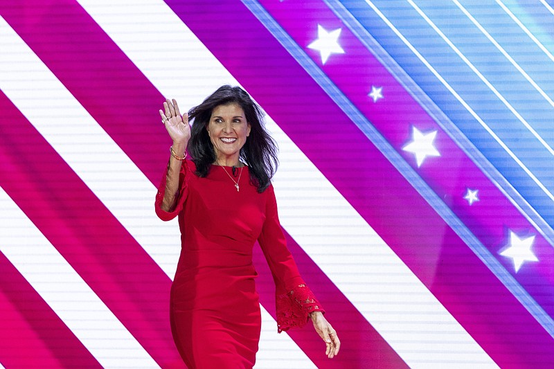 Photo/Alex Brandon/The Associated Press / Republican presidential candidate, former ambassador to the United Nations Nikki Haley arrives to speak at the Conservative Political Action Conference on Friday, March 3, 2023, at National Harbor in Oxon Hill, Md.