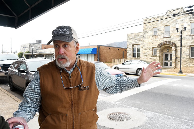 Staff Photo by Robin Rudd / Lewis Card talks about his hopes for downtown Dunlap in 2022. Card is a partner in the Dunlap parachute maker Big Valley Air.