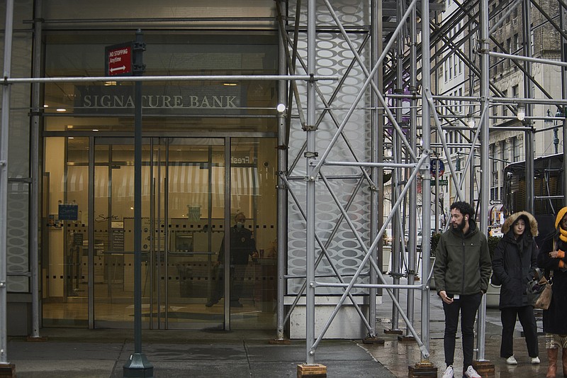 Photo/Casey Steffens/The New York Times / A Signature Bank branch in New York is shown on March 14, 2023. Silicon Valley Bank’s collapse led to the failure of a second bank and prompted regulators to move to contain the fallout in the U.S. banking system.