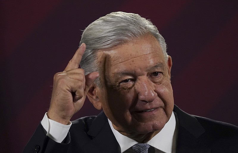File photo/Marco Ugarte/The Associated Press / Mexican President Andres Manuel Lopez Obrador gives his regularly scheduled morning news conference at the National Palace in Mexico City on Feb. 28, 2023. He called anti-drug policies in the U.S. a failure on March 15, 2023, and proposed a ban on using fentanyl in medicine.