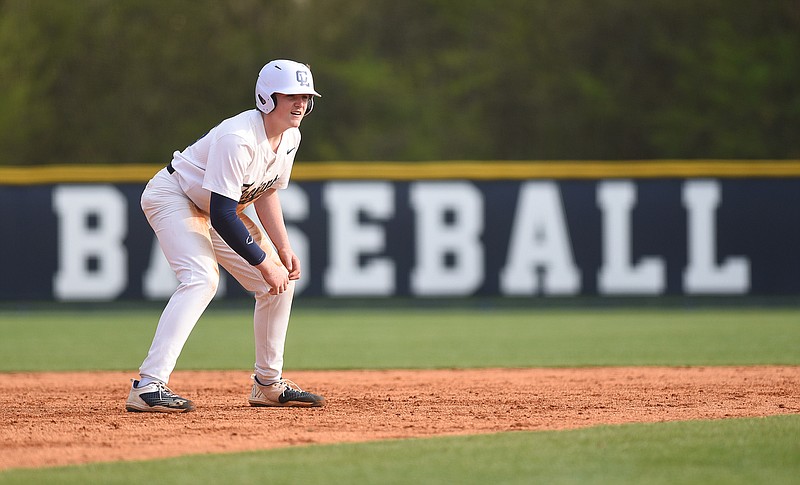 Staff photo by Matt Hamilton / Gordon Lee runner Garrett Ross leads off from second base during Thursday's home game against Silverdale Baptist Academy in Chickamauga, Ga.