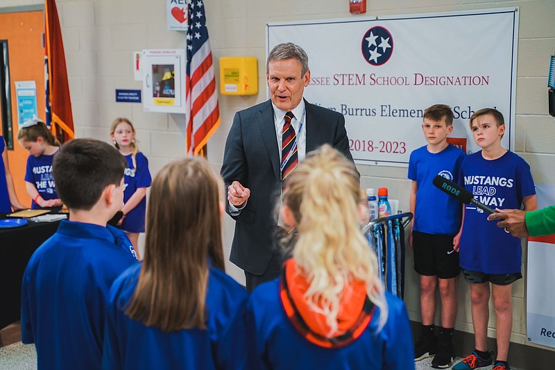 Governor's office / Gov. Bill Lee meets with students and educators at William Burrus Elementary in Sumner County in February.