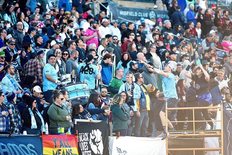 Staff photo by Matt Hamilton / CFC fans cheer on their team during their friendly match against Atlanta United at Finley Stadium on Saturday, January 28, 2023.