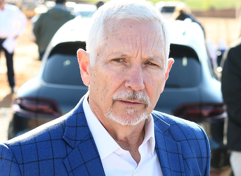 Staff Photo by Robin Rudd / Jim Myers, president and chief operating officer of Crown Automotive Group, talks to the Chattanooga Times Free Press about the new site. Crown Subaru broke ground on its new location at 7700 Lee Highway on Tuesday.