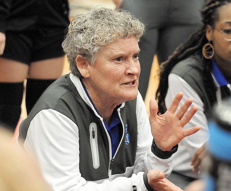 Staff Photo by Robin Rudd /  Ringgold head coach Margaret Stockburger instructs the Tigers between quarters.  The Lakeview Fort Oglethorpe Warriors hosted the Ringgold Tigers in GHSA girl's basketball on December 10, 2021.