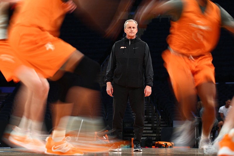 Tennessee Athletics photo / Tennessee basketball coach Rick Barnes watches his players go through practice Wednesday inside Madison Square Garden in preparation for Thursday night's NCAA tournament game against Florida Atlantic.