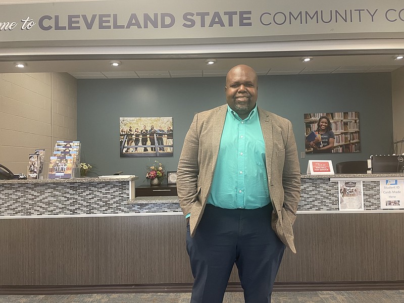 Staff Photo by Mark Kennedy. / Willie Thomas, chief of staff at Cleveland State Community College, poses at the school Wednesday. Thomas said his path to becoming a higher education administrator was paved by helpful mentors.