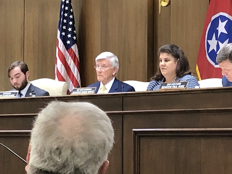 Staff Photo by Andy Sher / Senate Judiciary Committee Chairman Todd Gardenhire, R-Chattanooga, presides over the panel Tuesday as the panel moves all remaining gun bills to 2024.