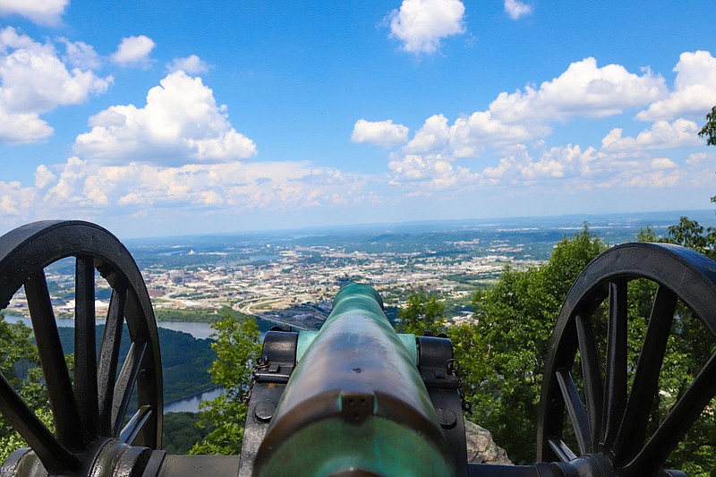 Staff file photo by Olivia Ross  / Memorial cannons overlook the city of Chattanooga at Point Park on Lookout Mountain. The park's entrance fee will be waived April 22, the first day of National Park Week. Rangers will lead programs at 11 a.m., 2 and 4 p.m.