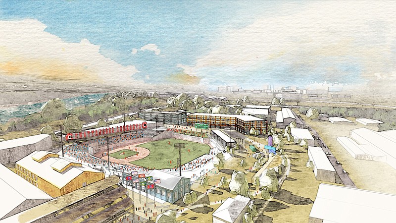Contributed Rendering / New renderings of the new Chattanooga Lookouts Stadium were unveiled at a meeting of the Chattanooga Sports Authority, at the Chattanooga City Hall, on April 13, 2023.