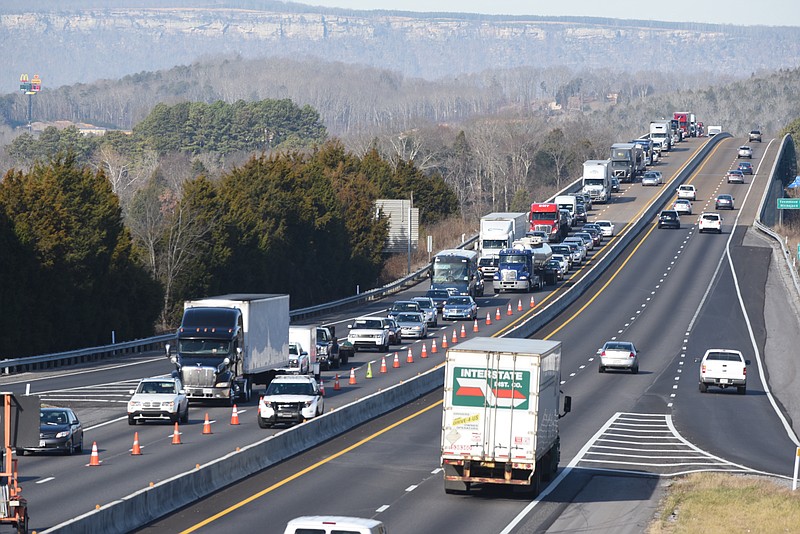 Staff Photo / Eastbound traffic backs up on Interstate 24 in January 2015, near Haletown, Tenn.