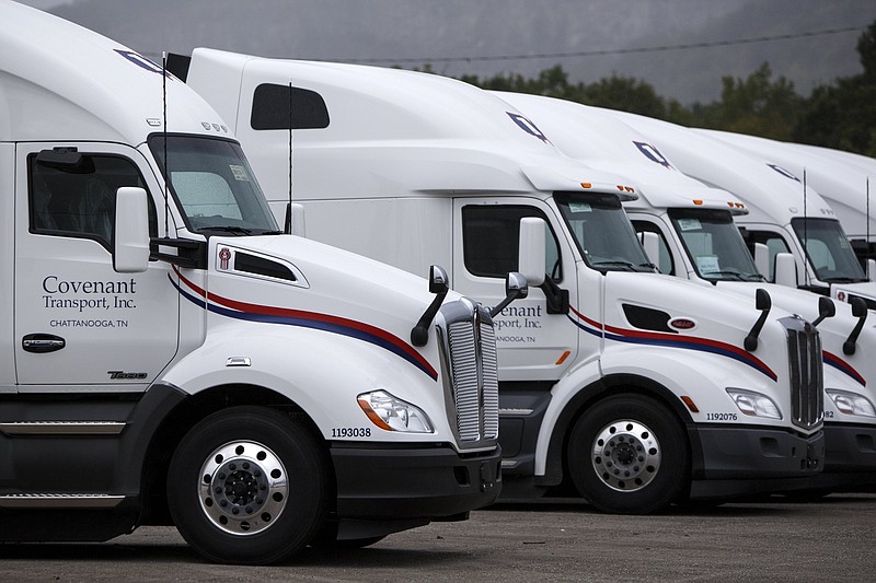 Staff photo / Trucks are seen at Covenant Transport on Oct. 9, 2018, in Chattanooga.