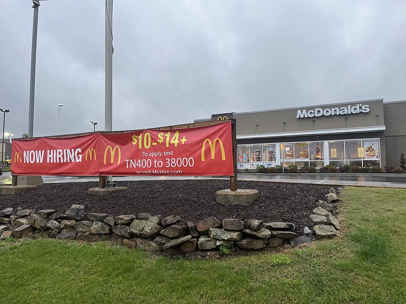 Photo by Dave Flessner / The McDonald's on Lee Highway, seen on Thursday, is one of many restaurants seeking to hire more workers in Chattanooga, where unemployment dropped last month to just 3%.