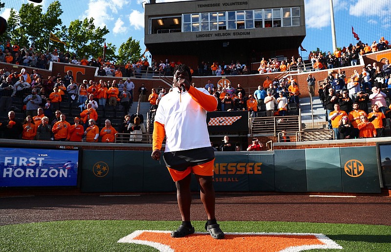 Tennessee Athletics photo / Tennessee fifth-year senior nose tackle Elijah Simmons performed the national anthem Tuesday night at Lindsey Nelson Stadium before the No. 18 Volunteers defeated Wofford 13-3.