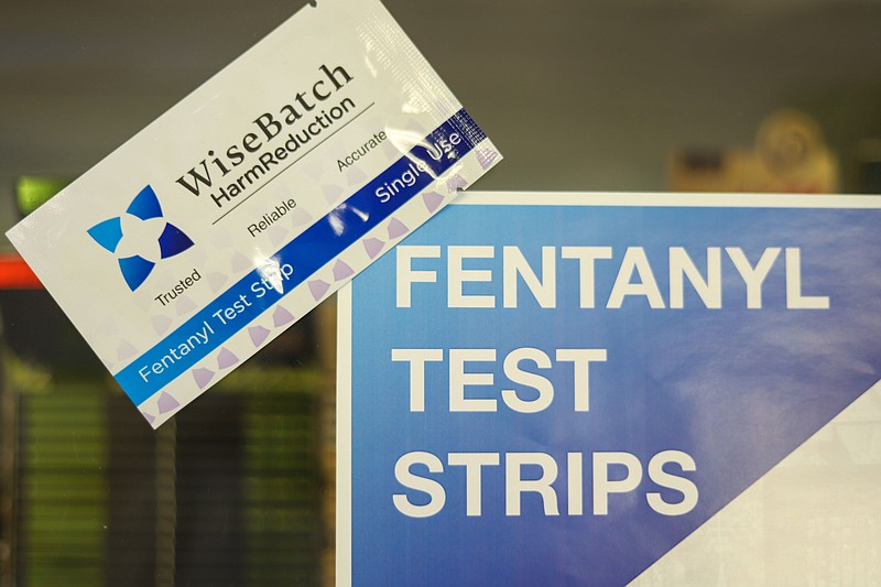 Staff Photo by Olivia Ross / A fentanyl test strip package sits on the counter at Grass Roots on May 3.
