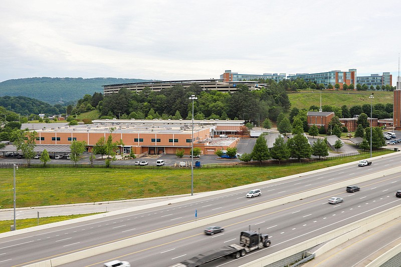 Staff Photo by Olivia Ross / The BlueCross BlueShield of Tennessee property at the Golden Gateway is seen from the 10th floor of The Westin Chattanooga on Friday.