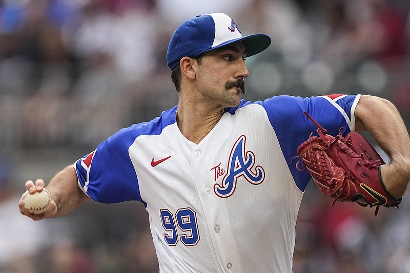 AP photo by John Bazemore / Atlanta Braves starter Spencer Strider struck out 10 batters in five innings but did not receive a decision in his team's 5-4 home win against the Baltimore Orioles on Saturday night.