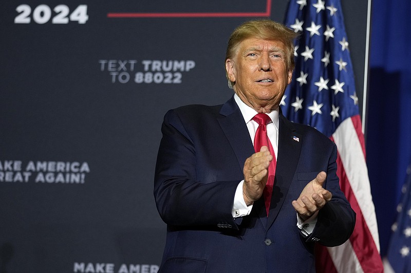 File photo/Charles Krupa/ The Associated Press / Former President Donald Trump arrives at a campaign rally on Thursday, April 27, 2023, in Manchester, New Hampshire.