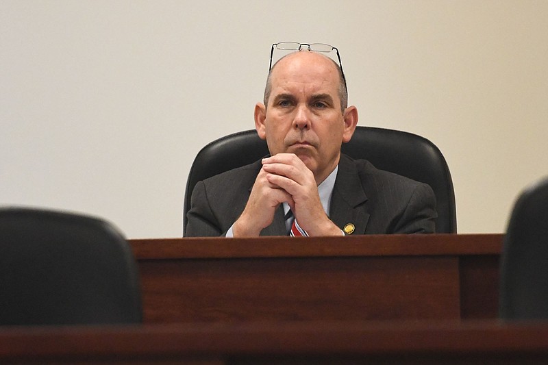 Sen. Clyde Chambliss, R-Prattville, listens to a budget presentation from the Alabama Community College System on March 7. The presentation came on the first day of the Alabama Legislatures 2023 regular session. (Brian Lyman/Alabama Reflector)
