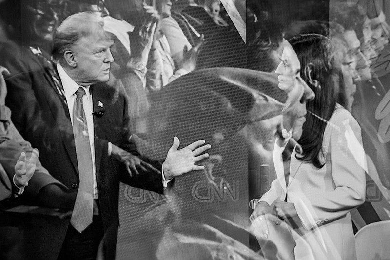 Photo/Damon Winter/The New York Times / In a multiple-exposure image, a live television broadcast is captured of former President Donald Trumps interview with CNN reporter Kaitlan Collins for a town hall election special hosted by CNN, in Clermont, Fla., on May 10, 2023. The topics raised by Collins included many issues that would be embarrassing to Trump, were he capable of embarrassment — personal scandals, election lies and so forth. But with an amped-up crowd eager to side with him against the press, it was childs play for Trump to steamroll her attempts at shaming and her frantic real-time fact checks, NYT columnist Ross Douthat writes.