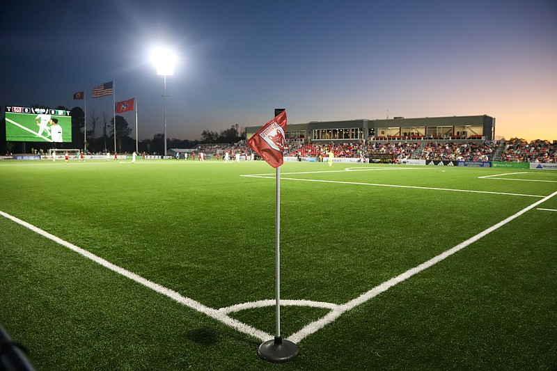 Staff photo by Olivia Ross / The sun sets behind CHI Memorial Stadium. The Chattanooga Lady Red Wolves will be one of 12 teams comprising the new USL Super League.