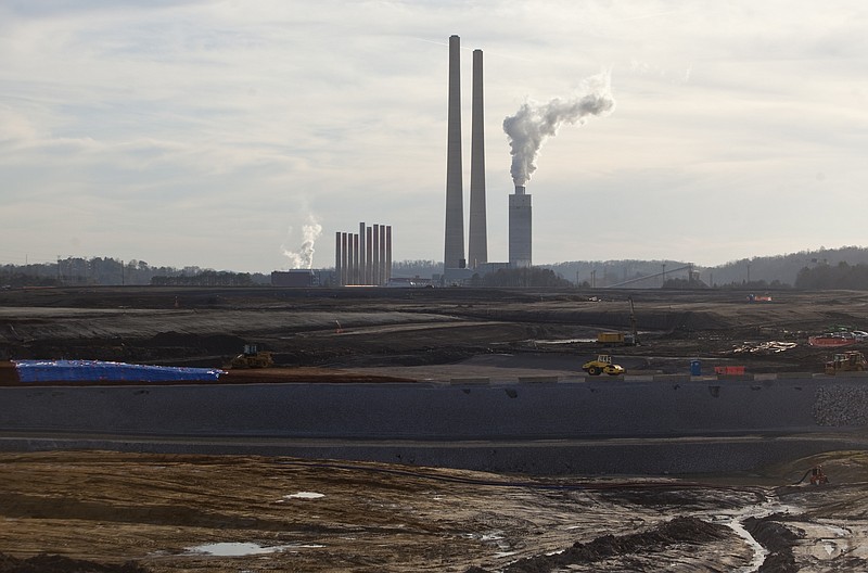 Staff photo by Jake Daniels/Chattanooga Times Free Press - Dec 15, 2012 - 
Water vapor streams from the top of a scrubber tower Wednesday afternoon in Harriman, Tenn., at the Kingston Fossil Plant, where a 2008 spill dumped toxic coal ash into the Emory River.