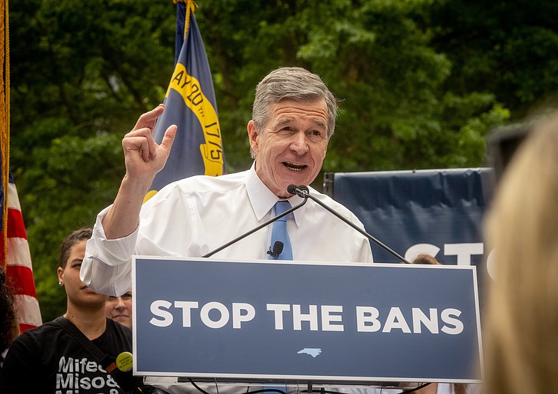 Photo/Kate Medley/The New York Times / Gov. Roy Cooper appears at a “veto rally” in Raleigh, N.C., on May 12, 2023. Republican legislators in North Carolinas state Senate voted to advance a ban on most abortions after 12 weeks, overriding their Democratic governors recent veto of the new restrictions.