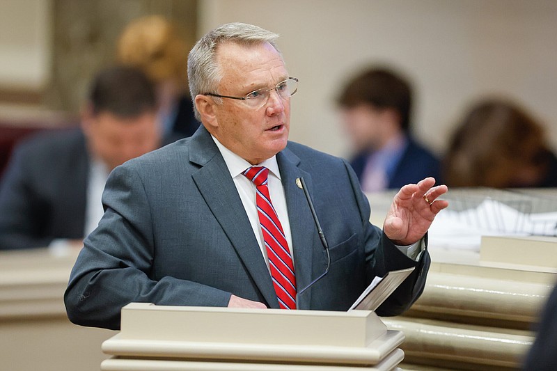 House Ways and Means General Fund Committee Chairman Rex Reynolds, R-Huntsville, speaks during a session of the Alabama House of Representatives on March 14. (Stew Milne for Alabama Reflector)