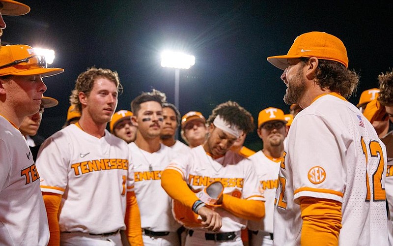 Tennessee Athletics photo / Tennessee baseball coach Tony Vitello, right, said that losing early in the Southeastern Conference tournament can provide a team added rest entering NCAA play.