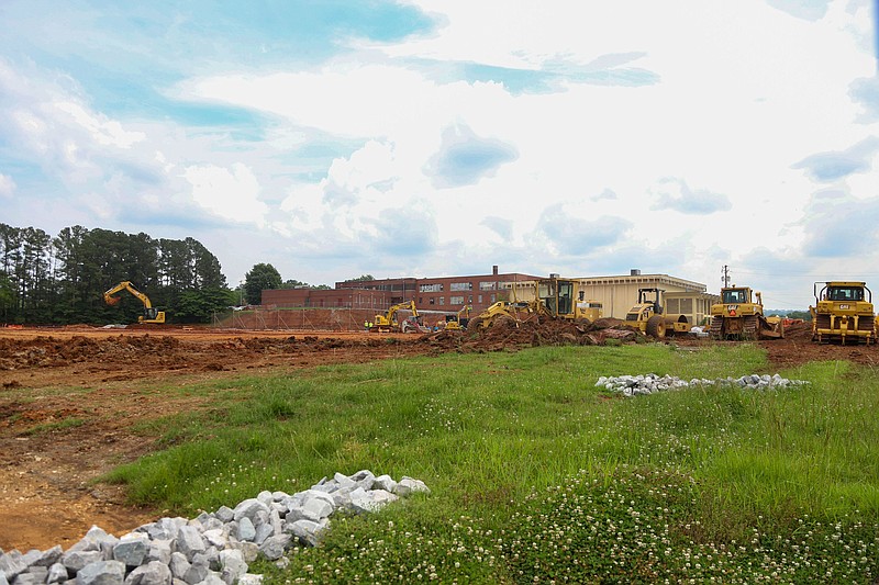 Staff photo by Olivia Ross /  Construction progress on the new Tyner Academy campus can be seen on Tuesday.