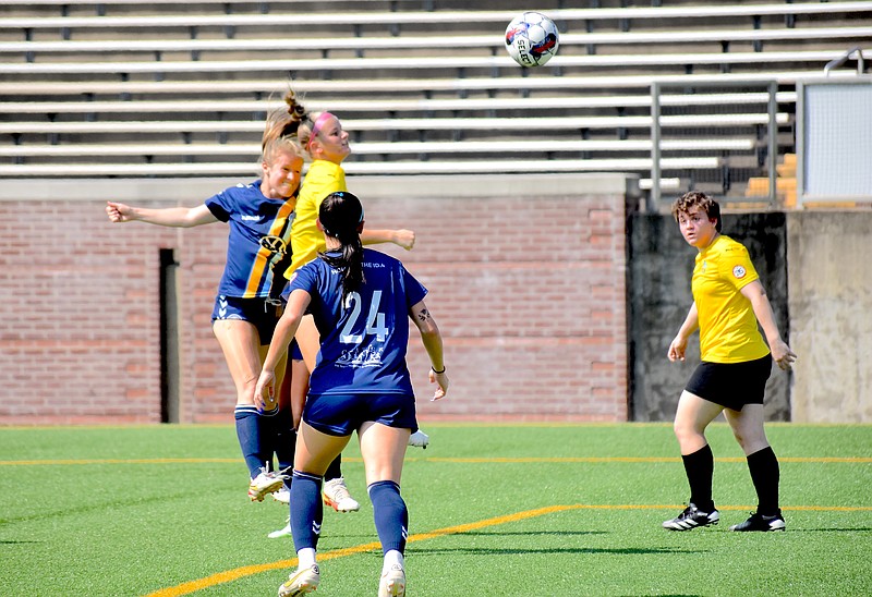 Staff photo by Patrick MacCoon / Chattanooga FC forward Summer Hernandez scores off a header in Saturday's win over FC Birmingham at Finley Stadium.