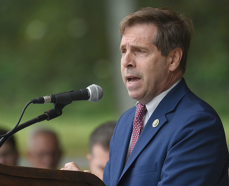 Staff photo by Matt Hamilton / U.S. Rep. Chuck Fleischmann, R-Ooltewah, speaks during the Memorial Day program at the Chattanooga National Cemetery on Monday.