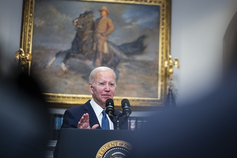 Photo/Pete Marovich/The New York Times /  President Joe Biden delivers remarks about the agreement with House Republicans to raise the debt limit while cutting and capping some government spending at the White House in Washington on Sunday, May 28, 2023.