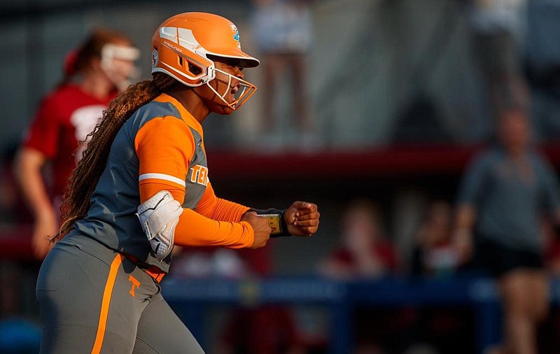 Tennessee Athletics photo / Tennessee's Lair Beautae celebrates her grand slam during the 7-6 victory over Alabama in the Southeastern Conference tournament semifinals on May 12.