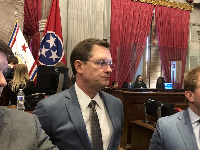 Staff Photo by Andy Sher / Tennessee House Speaker Cameron Sexton, R-Crossville, prepares to talk to state Capitol reporters in the House chamber March 2.