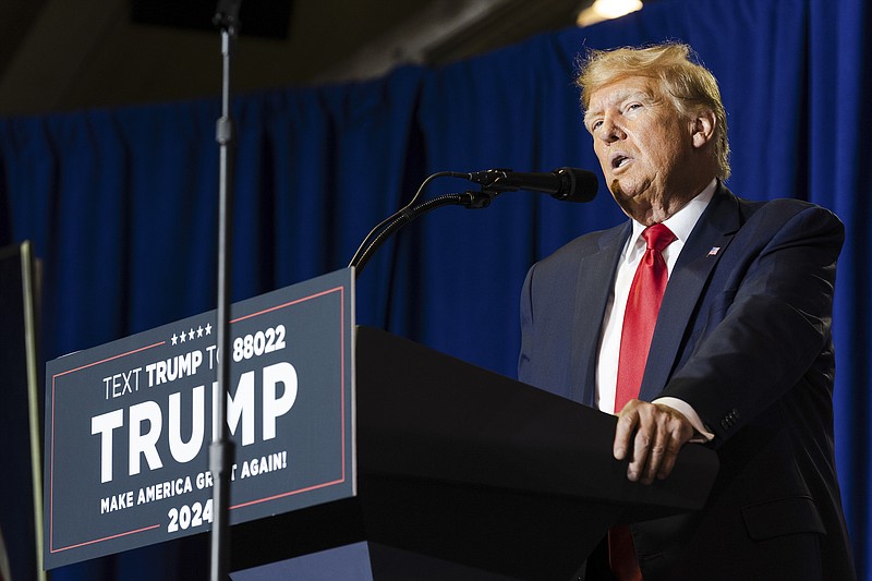 File photo/Sophie Park/The New York Times / Former President Donald Trump speaks at a campaign event in Manchester, N.H., on April 27, 2023.