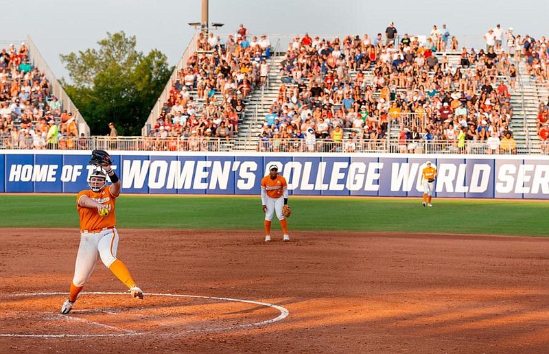 Tennessee Athletics photo / Tennessee's Ashley Rogers pitches in her final game during Monday night's 5-1 loss to Florida State in the Women's College World Series semifinals.