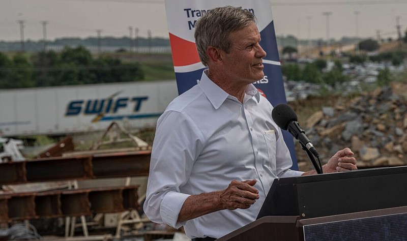 Tennessee Gov. Bill Lee speaks Monday in Nashville as he touted his roads plan. / Tennessee Lookout Photo by John Partipilo