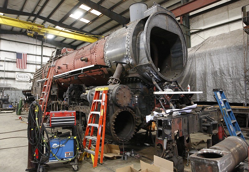 Staff Photo / A 2-8-2 Mikado steam locomotive is seen May 10, 2013, at the Tennessee Valley Railroad Museum's Soule Shops, where train engines are repaired and maintained. Longtime museum employee George Walker died Jan. 4, 2023, when he fell through one of the building's skylights while doing maintenance on the roof of the restoration shop.