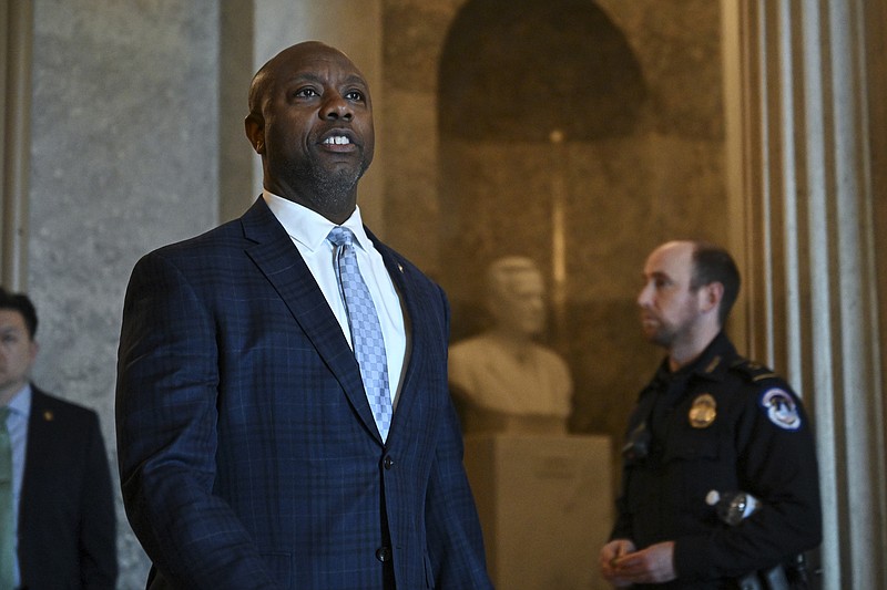 File photo/Kenny Holston/The New York Times / Presidential candidate and Sen. Tim Scott, R-South Carolina, walks at the U.S. Capitol in Washington on May 4, 2023. Scott appeared on the daytime talk show ‘The View to debate his views about systemic racism.