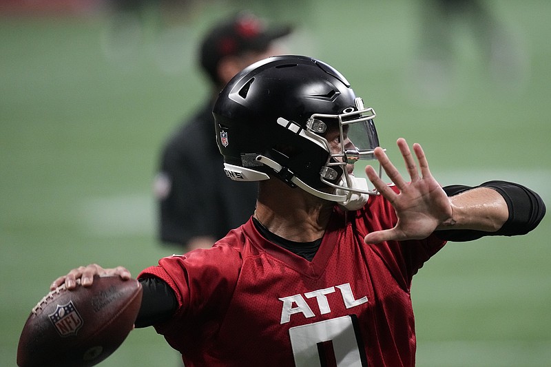 AP photo by John Bazemore / Atlanta Falcons quarterback Desmond Ridder throws during practice Friday at Mercedes-Benz Stadium. Ridder, a third-round draft pick in 2022, did not play during the regular season until he started the final four games. Now he's being counted on as the leader of a core group of young players for Atlanta's offense.