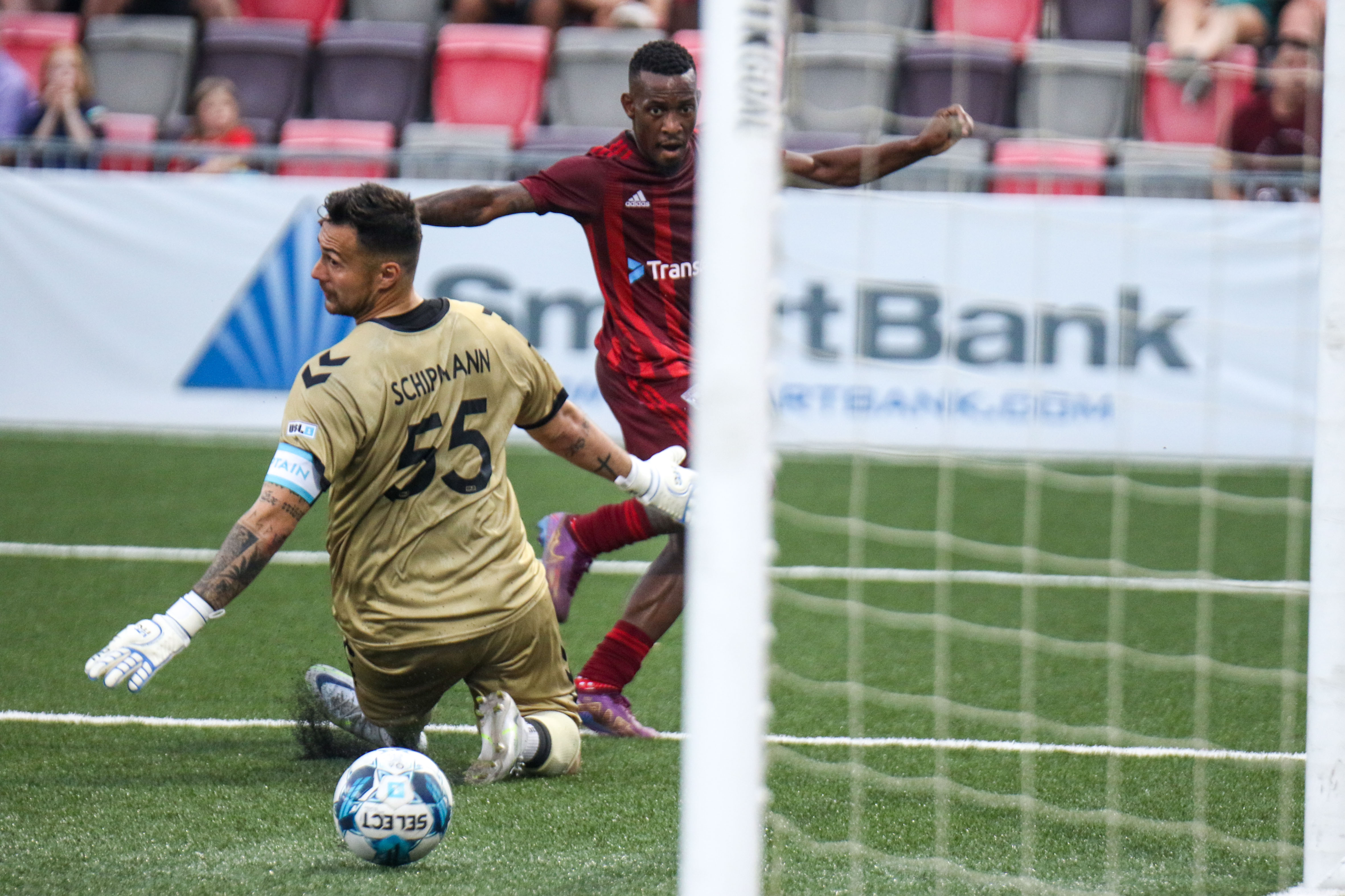 Staff photo by Olivia Ross / Chattanoogas Chevone Marsh (11) shoots, scoring. The Chattanooga Red Wolves took on Forward Madison on Wednesday, June 7, 2023.