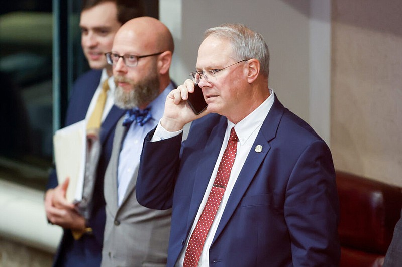 Alabama state Rep. Ed Oliver, R-Dadeville, speaks on the phone in the Alabama House of Representatives on June 6 in Montgomery, Ala. / Alabama Reflector Photo by Stew Milne