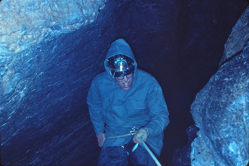 Contributed Photo / Caver and Rising Fawn, Georgia, resident Jim Wilbanks descends into Ellison's Cave's Fantastic Pit in the late 1960s.