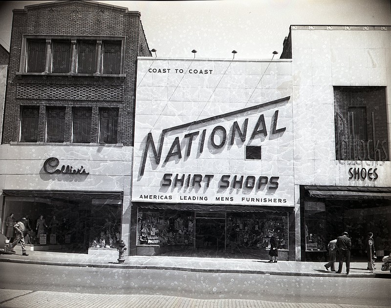 Times Free Press archive photo via ChattanoogaHistory.com. This newspaper photo shows the National Shirt Shop on Market Street that opened in 1951.