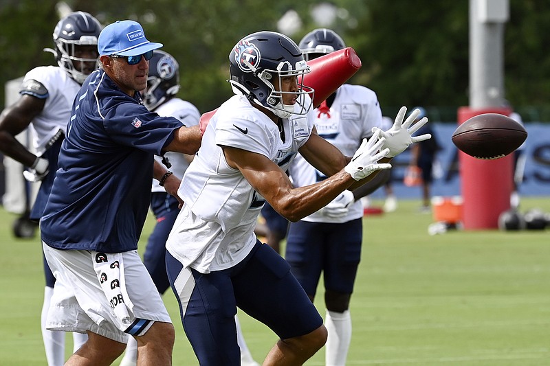 Tennessee Titans' Teair Tart reacts to getting kicked out of practice