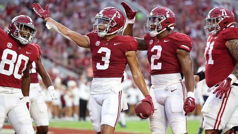 Crimson Tide photos / Alabama receiver Jermaine Burton (3), who began his college career at Georgia, had 40 catches for 677 yards and seven touchdowns for last season's Crimson Tide.
